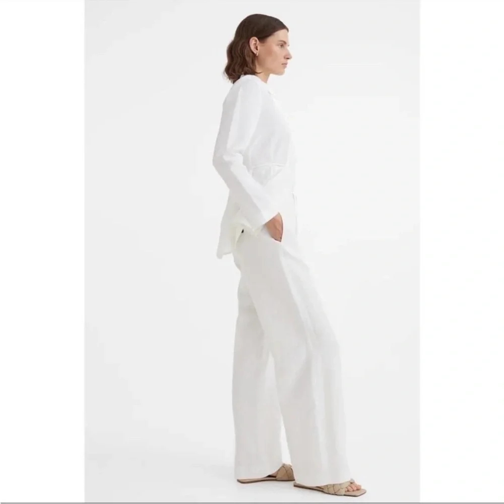 NWOT H&M White Linen Blend Trousers Wide Leg Size:20